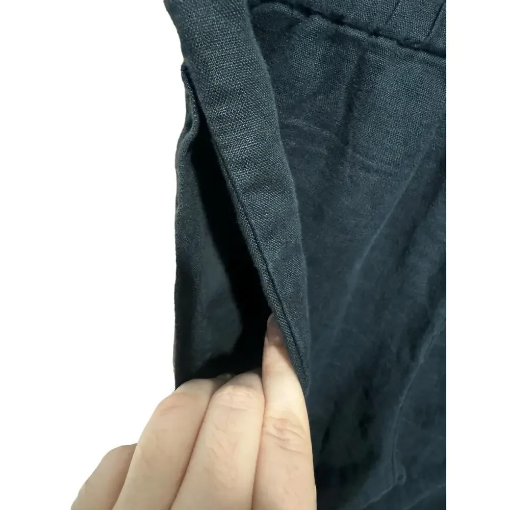 Cos Linen Pants Cuffed Drawstring Loose Fit Ankle In Washed Out Black Size 8